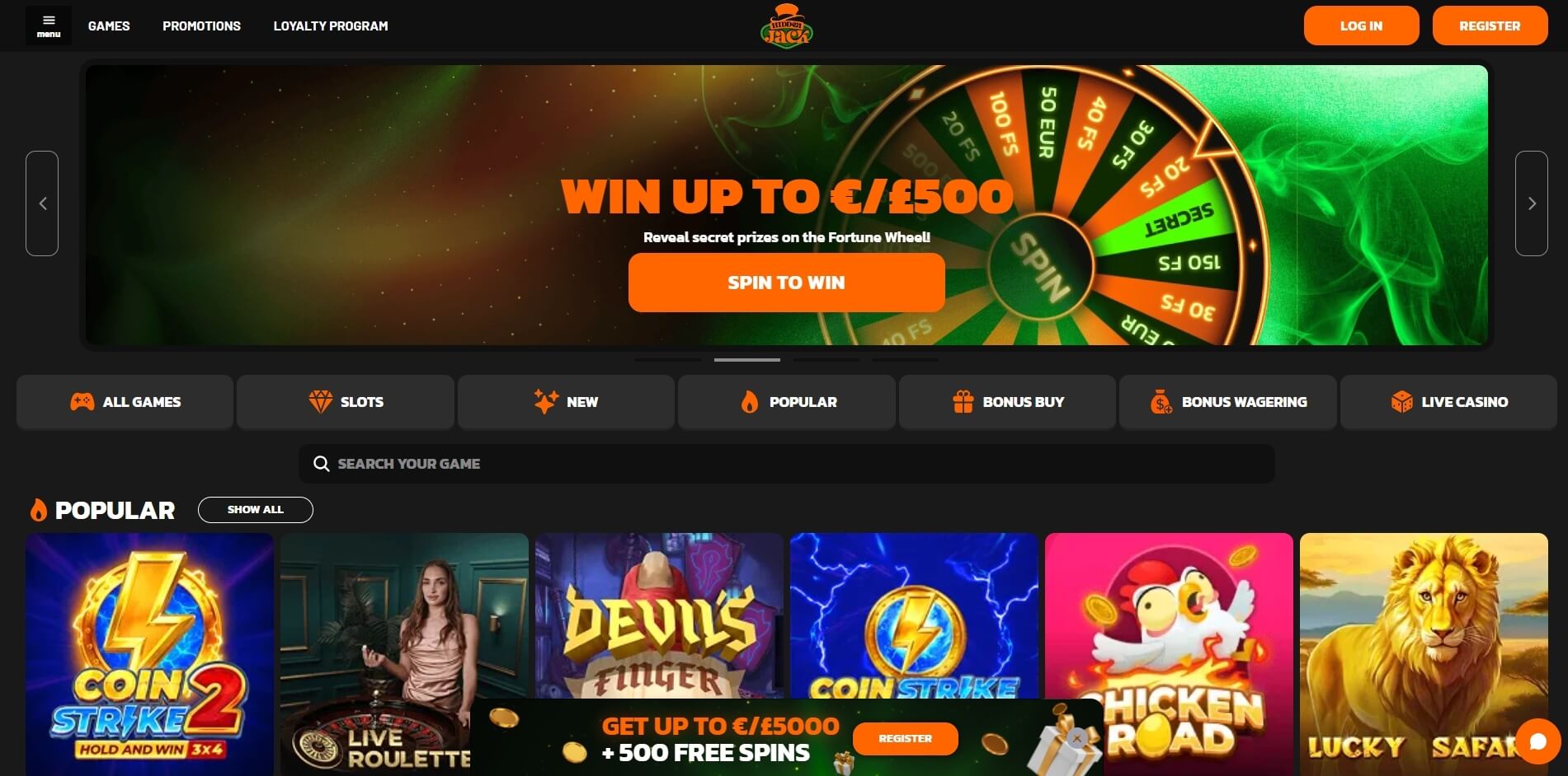 HiddenJack casino lobby screenshot